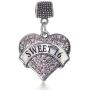 Inspired Silver - Silver Pave Heart Charm for Bracelet with Cubic Zirconia Jewelry