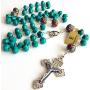elegantmedical Turquoise TIBET COPPER BEADS STERLING 925 SILVER ROSARY NECKLACE Catholic