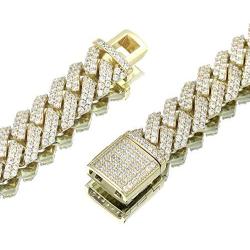 Luxfine 12mm Iced Out Cuban Link Chain 14K REAL Gold Plated Hypoallergenic Hip Hop Jewelry 5A+ Cubic Zirconia Prong-setting Necklace for Men Women Choker Christmas Birthday Gift