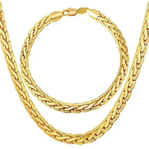 U7 Cuban Chain,Snake Chain Set,18K Real Gold Plated 5MM-8MM Wide Necklace or Wrist Link,Length 8.3 Inch-30 Inch,Send Gift Box