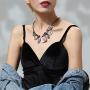 Big Chunky Necklaces for Women Black Leather Chokers Necklace with Crystal Pendant Jewelry