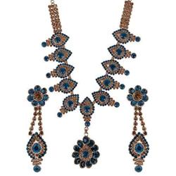 Efulgenz Indian Crystal Rhinestone Austrian Diamond Blue Choker Neckalce Earrings Wedding Bridal Jewelry Set