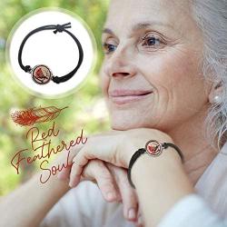 Lola Bella Gifts and Spirit Lala Cardinal Reversible Size Small - Medium Stretch Bracelet with Backside ''Our Love Never Dies '' with Red Feathered Soul Poem Card, Gift Box Grief Sympathy Gift