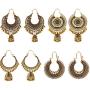 DOUVEI 4 Pairs/Set Indian Jhumka Jhumki Ethnic Dangle Earring Sets for Women Vintage Silver Gold Long Tassel Bell Drop Bollywood Earrings Boho Gypsy Jewelry