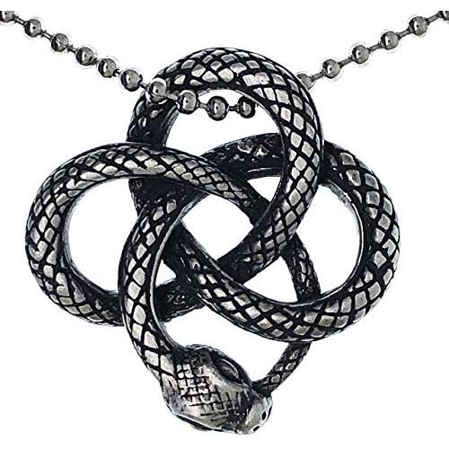 Snake Jewelry Celtic Knot Viper Cobra Norse Viking Magic Sea Serpent Dragon Wicca Protection Amulet pewter Unisex Womens Mens pendant necklace Charm for boys men women w Silver Ball Chain