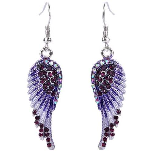 EVER FAITH Angel Wing Hook Earrings Austrian Crystal Silver-Tone