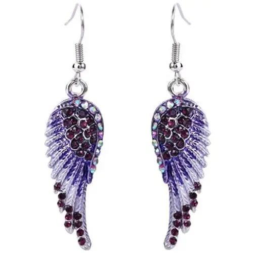 EVER FAITH Angel Wing Hook Earrings Austrian Crystal Silver-Tone