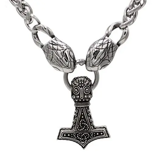 3D Snake Head Viking Pendant NECKLACE With Rare BREDSATRA (replica) Thors Hammer - Stainless Steel Chain - Mjolnir Scandinavian Pagan Fenrir Nordic Steampunk 3D Snake Head Viking Pendant NECKLACE With Rare BREDSATRA (replica) Thors Hammer - Stainless Steel Chain - Mjolnir Scandinavian Pagan Fenrir Nordic Steampunk