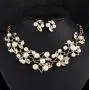 Blufly Vintage Pearl Earrings and Necklace Set Boho Gold Olive Leaf Crystal Earrings Set Rhinestone Sweater Necklaces Bib Necklace Chain Bridal Jewelry Set for Women and Girls