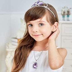 Princess Crown Sofia The First Tiara and Magic Amulet & Princess Waterdrop Pendant Necklace for Girls Perfect Birthday/Christmas Gift