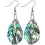 SUNYIK Natural Abalone Shell Tree of Life Pendant Necklace and Earrings Jewelry Set for Women, Handmade Wire Wrapped Necklace Earrings Set for Women