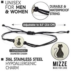 Stainless Steel Cat Lover Charm on Double Black String Bracelet for Men & Women - Cat Mom Gift, Pet Bracelet, Cat Lover Gifts for Women - Waterproof, Hypoallergenic Cat Jewelry