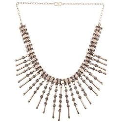 Touchstone Indian Bollywood Tribal Boho Gypsy Oxidized Jewelry Beautiful Hand Cut Motifs Designer Jewelry Necklace Set in Oxidized Silver Tone for Women.
