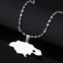 Silver Stainless Steel Jamaica Map Pendant Necklaces Jewellery Heart Jamaican Map Jewelry