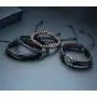 TempBeau Black Leather Bracelet Set for Men Women, Cross Charm Wide Wristband, Wood Wooden Beads, Braided Woven Ethnic Tribal 4pcs Bangle Set, Elastic Adjustable Length,Send Gift Box…