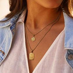 EASYSO Initial Pendant Necklace Sets for Mens Womens, Square Hexagon Capital Monogram Letter Necklace Alhpabets from A-Z Box Chain