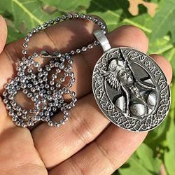 Celtic Viking Jewelry Freya Valkyrie Norse Warrior Goddess Protection Amulet Victory Medallion Wealth Charm Safe Travel Talisman for women men pewter Womens Mens pendant necklace w Silver Ball Chain