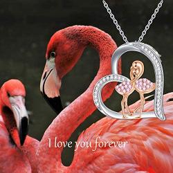 Flamingo Jewelry for Women Sterling Silver Lovely Flamingo Bird Necklace Heart Animal Pendant CZ Chain Fashion Birthday Gift for Flamingo Lovers Her