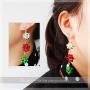 Christmas Bows Flower Piercing Dangle Earrings Red Green White Silver Plated Women Girls Holiday