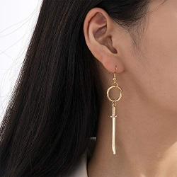 Aimimier Vintage Gothic Sword Drop Earrings Han Dynasty Dagger Dangle Earrings Huggie Jewelry for Women and Girls (Gold)