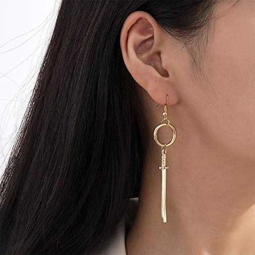 Aimimier Vintage Gothic Sword Drop Earrings Han Dynasty Dagger Dangle Earrings Huggie Jewelry for Women and Girls (Gold)