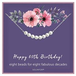 80th Birthday Gifts for Women - Sterling Silver Necklace Eight Pearls for Her 8 Decades - 80 Years Old Jewelry Gift Idea