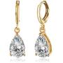 Gold Teardrop Drop Dangle Earrings For Women Bridesmaids Sensitive Ears Wedding Cubic Zirconia Fashion Leverback Diamond Hoop Hypoallergenic Crystal Clear Purple/Amethyst