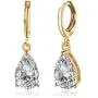 Gold Teardrop Drop Dangle Earrings For Women Bridesmaids Sensitive Ears Wedding Cubic Zirconia Fashion Leverback Diamond Hoop Hypoallergenic Crystal Clear Purple/Amethyst