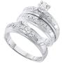 Dazzlingrock Collection 0.07 Carat (ctw) 10k Round White Diamond Mens & Womens Bridal Engagement Ring Trio Set, White Gold