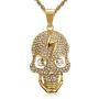 Lee Island Fashion 24K Gold Plated Simulated Diamond CZ Fully Skull Lightning Pendant Stainless Steel Necklace, 24 Inch Chain Hip Hop Halloween Jewelry For Men Boys