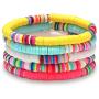Boderier Heishi Bracelet Set Stack Rainbow Vinyl Disc Bead Surfer Stretch Bracelet Summer Beach Bracelet Jewelry