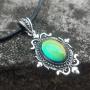 Mood Stone in Antique Sterling Silver Finish Gothic Flower Pattern Pendant Magic Color Change Leather Necklace Mood Necklace