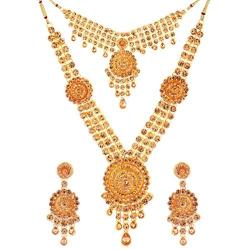Efulgenz Indian Bollywood Bridal Wedding Kundan Crystal Necklace Earring Maang Tikka Head Chain Nose Ring Bracelet Jewelry Set