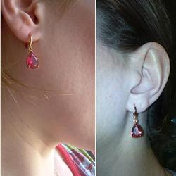 GULICX Lady jewelry Gift Pear Cut Ruby -Color Gold Tone Women Sparkle Dangle Earrings