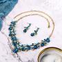 BriLove Womens Wedding Bridal Crystal Teardrop Cluster Leaf Vine Enamel Statement Necklace Dangle Earrings Set