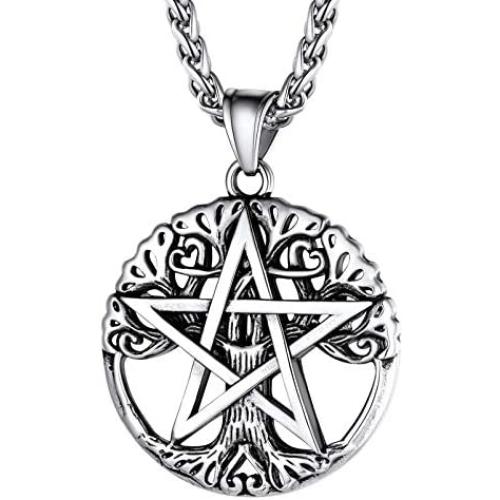 PROSTEEL Stainless Steel Tetragrammaton Pentacle Necklace, Eliphas Levis Pentagram, Men Women Amulet Statement Jewelry, Wiccan Magical Star Satanism Pendant Necklace, Come Gift Box