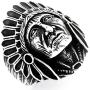 PikaLF Indian Chief Ring for Men, Native American Indian Head Rings, Spirit of The Warrior Ring, Indian Headdress Ring, Tribal Amulet Ring, Punk Style Indian Skull Jewelry Gift for Men Boys