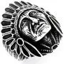 PikaLF Indian Chief Ring for Men, Native American Indian Head Rings, Spirit of The Warrior Ring, Indian Headdress Ring, Tribal Amulet Ring, Punk Style Indian Skull Jewelry Gift for Men Boys