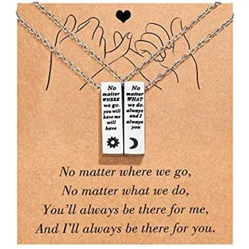 UNGENT THEM Magnetic Couples Necklaces Engraved Simple Relationship Friendship Stainless Steel Necklace Set for Women Men Him Her Best Friends Lover 2pcs