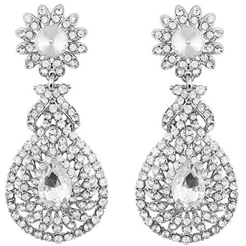 Aheli Classy Silver Tone Bollywood Wedding Party Wear Drop Dangle Earrings for Women Ethnic Indian Fashion Jewelry