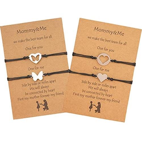 Nanafast 4-6 PCS Mother Daughter Bracelets Adjustable Heart Matching Bracelets Set Mommy and Me Bracelets Gifts for Mother’s Day Birthday Christmas