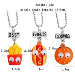 NA 3 Pcs/Set Cartoon Necklaces French Fries Hot Dog Bread Hamburger Pendant Best Friends Unicorn Necklace Christmas BFF Sets Jewelry (Ships)