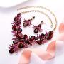 EVER FAITH Womens Crystal Gorgeous Bridal Banquet Teardrop Blooming Flower Leaf Necklace Earrings Set