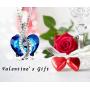 I Love You Jewelry with Ruby Red/Sapphire Blue Heart Birthstone Crystal, Rose Gold/Silver Tone Plating Pendant Valentines Day Necklaces for Women Wife Girls Girlfriend Gifts, 18+2