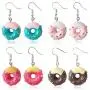 DAMLENG 4 Pairs Unique Fashion Chic Donut Dangle Earrings Charm Imitate Resin Food Drop Earrings Set For Women Girls Statement Jewellery Gifts