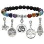 Top Plaza 7 Chakra Reiki Healing Crystal Bead Charm Bracelet Necklace Set Lava Rock Stone Aromatherapy Essential Oil Diffuser Stretch Bracelets Necklaces with 5 Replaceable Charms