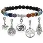 Top Plaza 7 Chakra Reiki Healing Crystal Bead Charm Bracelet Necklace Set Lava Rock Stone Aromatherapy Essential Oil Diffuser Stretch Bracelets Necklaces with 5 Replaceable Charms