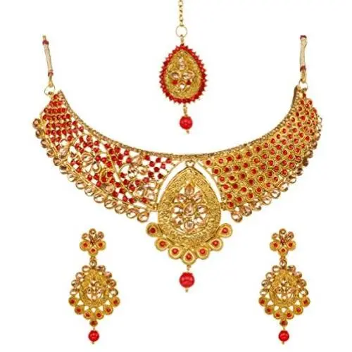 Bindhani Indian Jewelry Bollywood Style Wedding Bridal Bridemaids Gold Plated Kundan Choker Necklace Earrings Tikka Jewellery Set for Women Bindhani Indian Jewelry Bollywood Style Wedding Bridal Bridemaids Gold Plated Kundan Choker Necklace Earrings Tikka Jewellery Set for Women