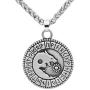 GuoShuang Nordic Viking Wolf Geri and Freki Rune Amulet Stainless Steel Pendant Necklace with Valknut Rune Gift Bag