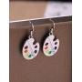 Trendy Enamel Artist Paint Palette and Brush Drop Earrings Gifts Jewelry for Women & Girls